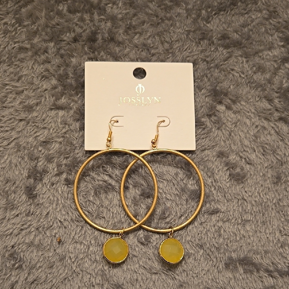 Gold Hoop Earrings with Yellow Teardrop Charms